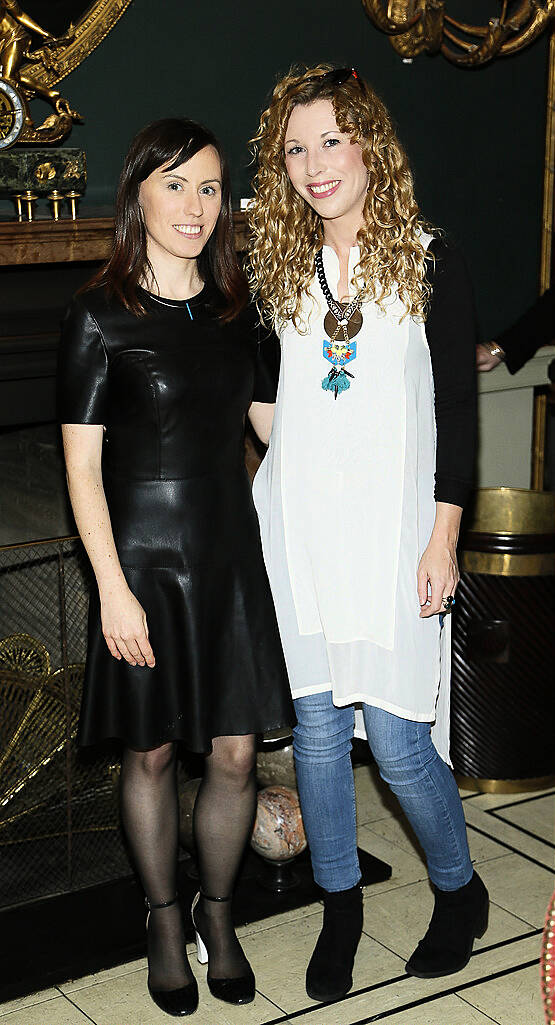 Sinead Doyle and Mairead Vickers at the inaugural National Tailoring Academy at Louis Copeland Graduate Fashion Show held in No 10 Ormand Quay-photo Kieran Harnett