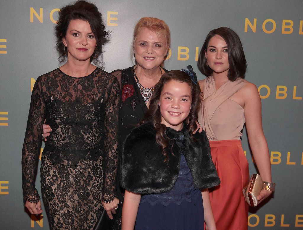 Christina Noble (Centre) with Actresses Deirdre O Kane ,Gloria Cramer Curtis and Sarah Greene who play her in the film   at The Irish Gala Screening of NOBLE  at the Savoy Cinema on O'Connell Street, Dublin.Pictures:Brian McEvoy.