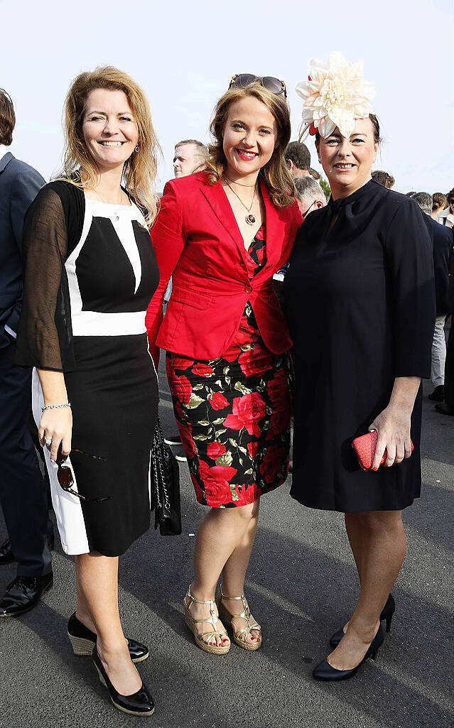 Pictured are Michelle Davis, Catriona Ni Nuah and Rosie Mulvaney at the Style and Elegance competition at theinaugural Irish Champions Weekend, The Curragh Racecourse. Photo: Sasko Lazarov/Photocall Ireland