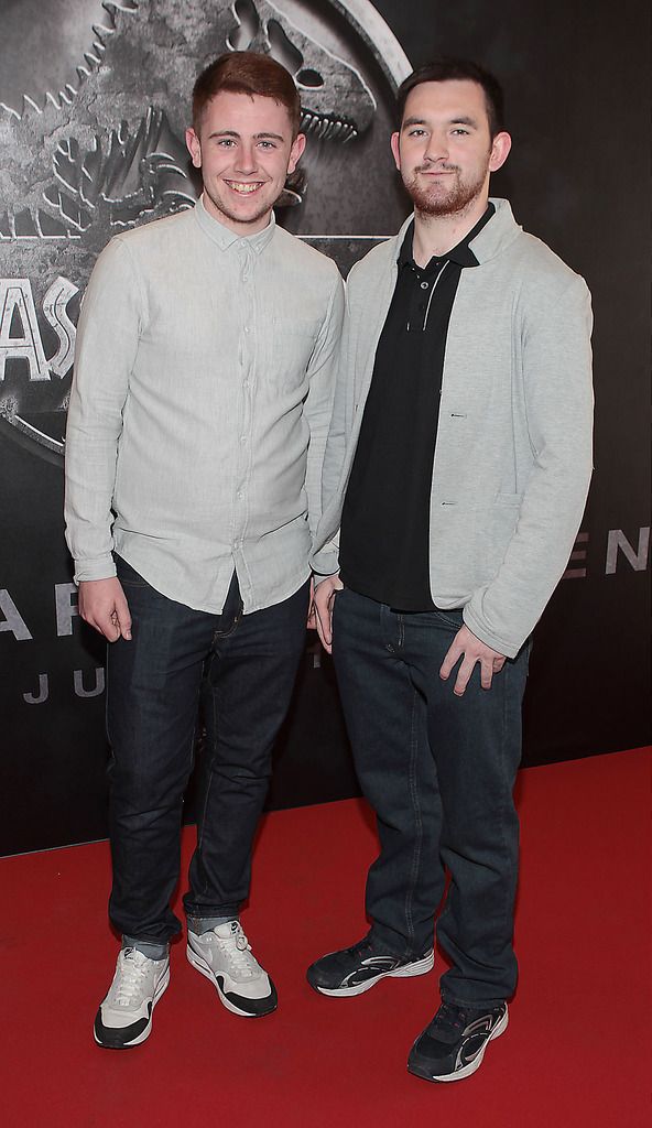 Jerome O Rourke and Shane Kelly at The Irish premiere screening of Jurassic World at The Savoy Cinema,O Connell Street,Dublin.Pic Brian McEvoy.