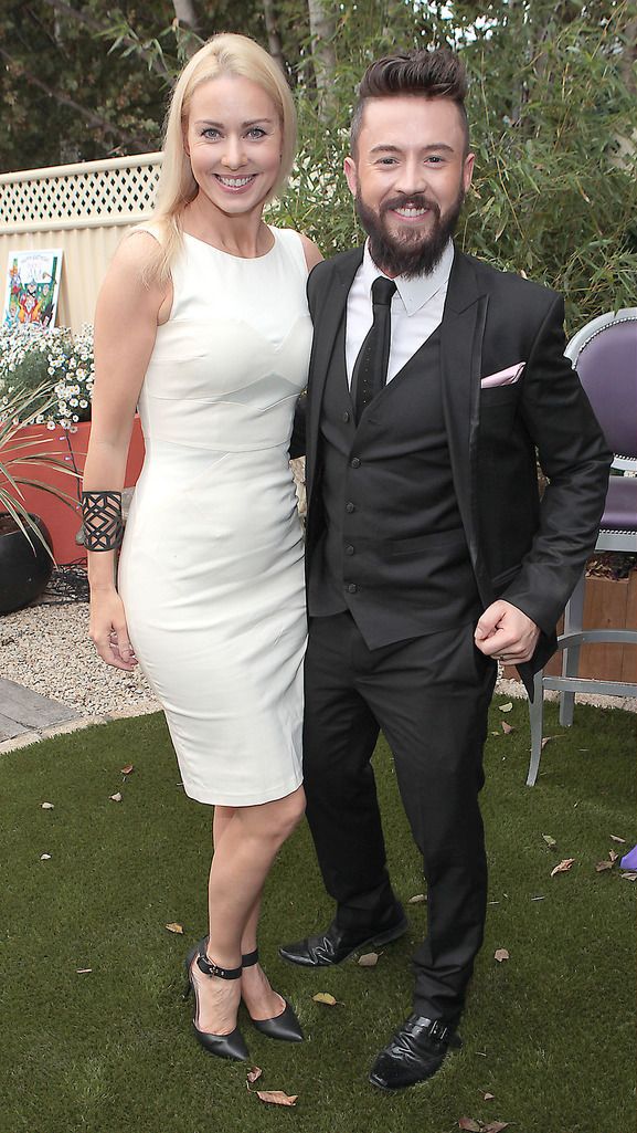 Model Ursula Kelly and Deric Hartigan  pictured this morning at Tv3's Ireland Am 15th birthday bash  at Tv3 Studio's in Ballymount Dublin.Pic:Brian McEvoy.
