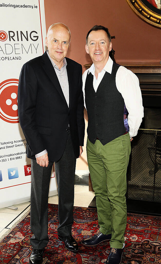 Eddie Shanahan and Niall Brennan at the inaugural National Tailoring Academy at Louis Copeland Graduate Fashion Show held in No 10 Ormand Quay-photo Kieran Harnett