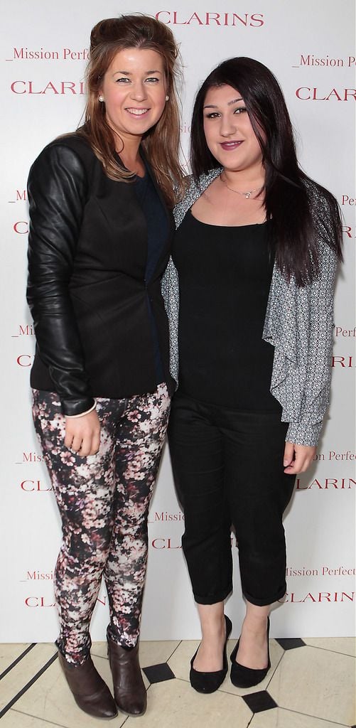 Claire Hession and Yaz O Connor at the Clarins Mission Perfection launch at Number 10 Ormond Quay,Dublin..Picture:Brian McEvoy.