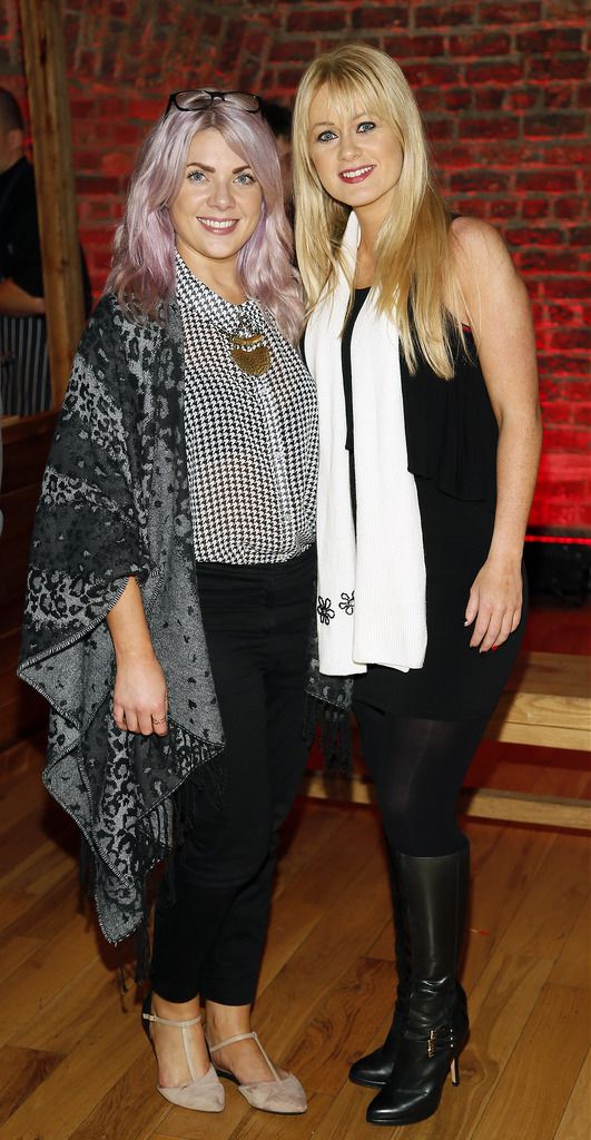 Aine O'Neill and Suzie O'Conell at the launch of the Lidl Deluxe Christmas Range in the Smock Alley Theatre-photo Kieran Harnett