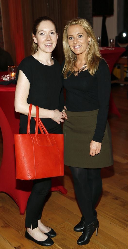 Siobhain Cleary and Orla McDonagh at the launch of the Lidl Deluxe Christmas Range in the Smock Alley Theatre-photo Kieran Harnett