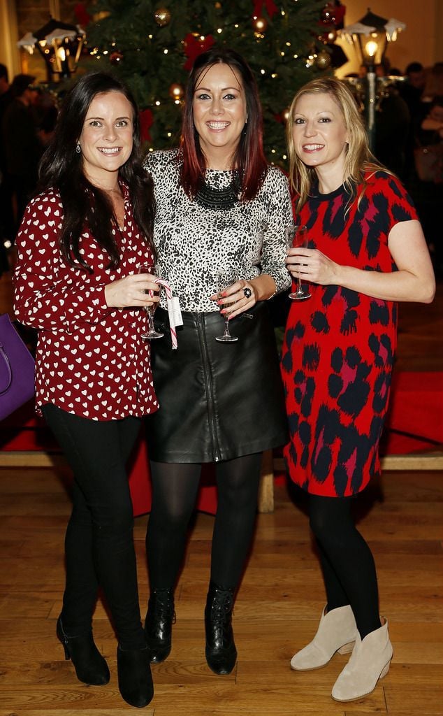 Catherine Fegan, Linda Maher and Fiona Donoghue at the launch of the Lidl Deluxe Christmas Range in the Smock Alley Theatre-photo Kieran Harnett