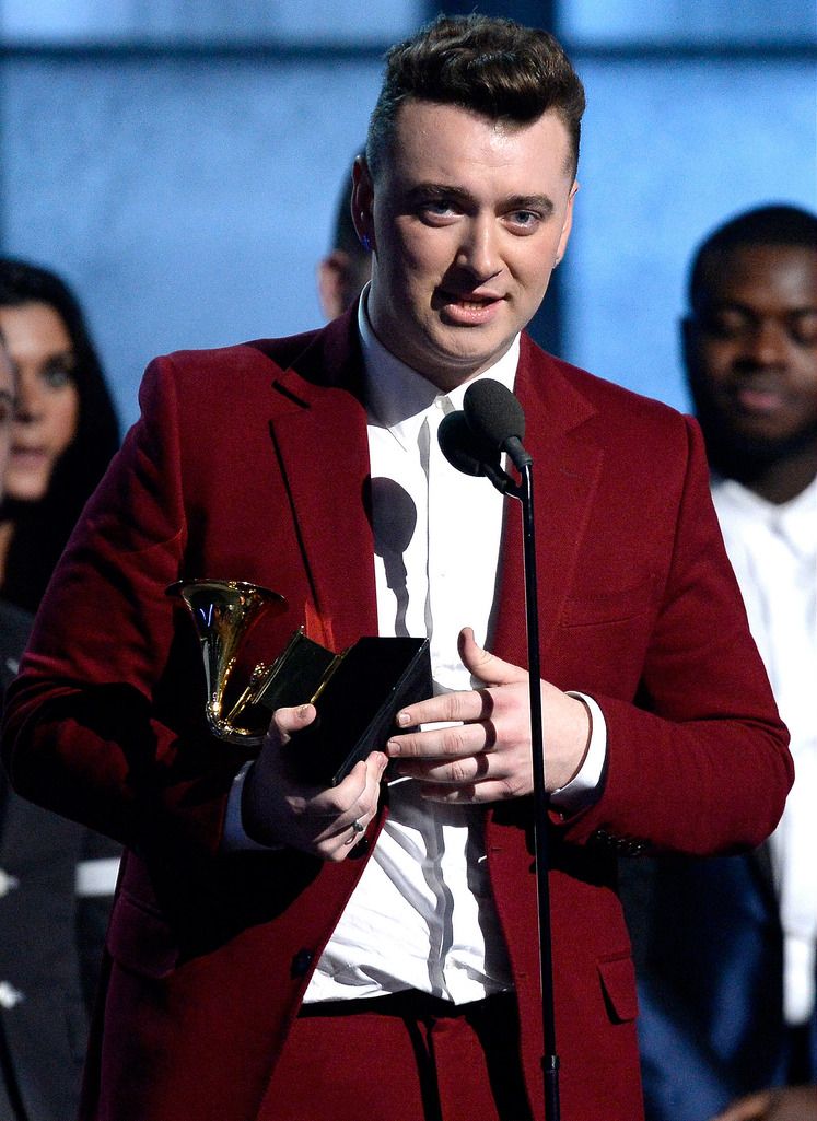  Singer Sam Smith accepts the Best Pop Vocal Album for "In the Lonely Hour" onstage during The 57th Annual GRAMMY Awards at the at the STAPLES Center on February 8, 2015 in Los Angeles, California.  (Photo by Kevork Djansezian/Getty Images)