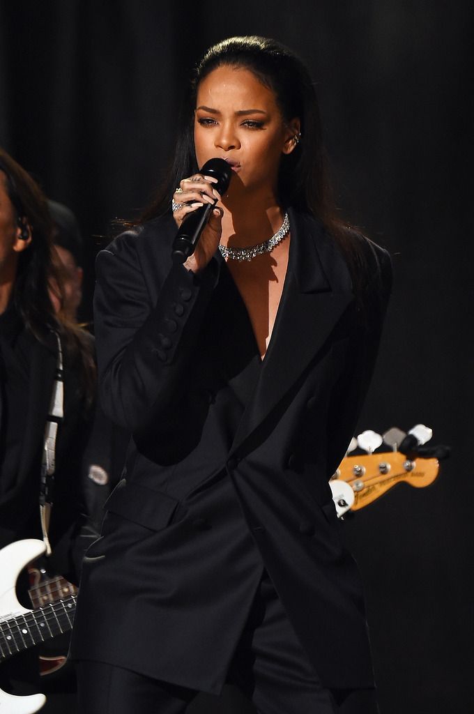Musician Rihanna attends The 57th Annual GRAMMY Awards at the STAPLES Center on February 8, 2015 in Los Angeles, California.  (Photo by Larry Busacca/Getty Images for NARAS)