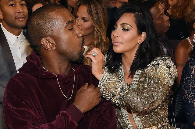 Recording Artist Kanye West and tv personality Kim Kardashian attend The 57th Annual GRAMMY Awards at the STAPLES Center on February 8, 2015 in Los Angeles, California.  (Photo by Larry Busacca/Getty Images for NARAS)