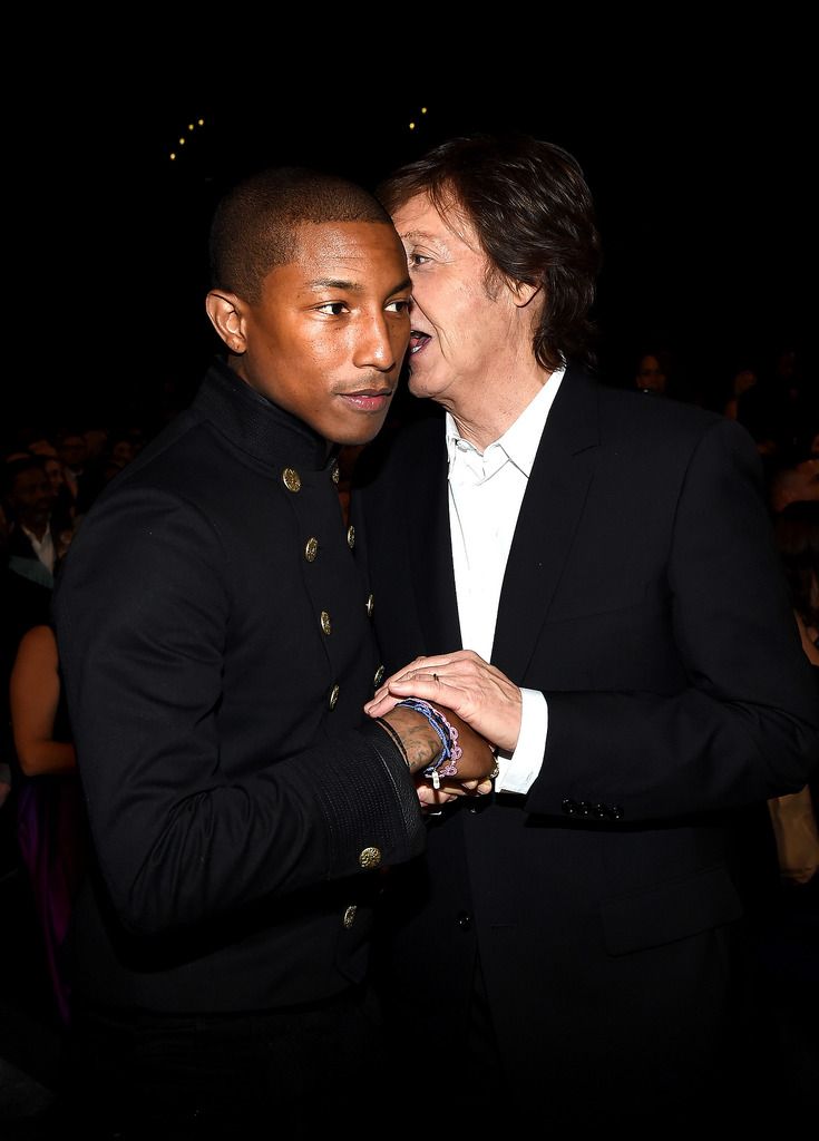 Recording Artists Pharrell Williams and Paul McCartney attend The 57th Annual GRAMMY Awards at the STAPLES Center on February 8, 2015 in Los Angeles, California.  (Photo by Larry Busacca/Getty Images for NARAS)