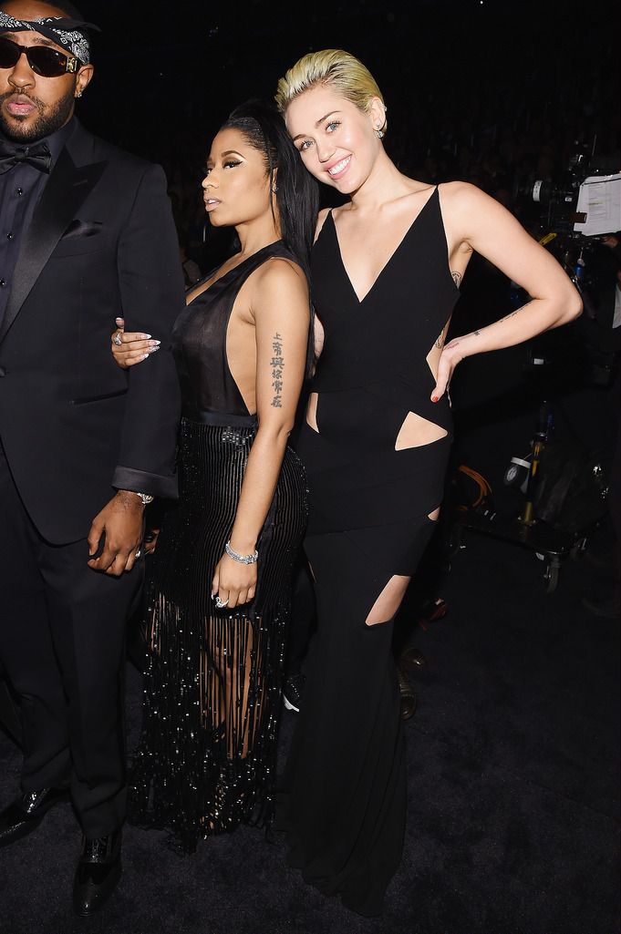 Music Producer Mike Will Made It and recording artists Nicki Minaj and Miley Cyrus attend The 57th Annual GRAMMY Awards at the STAPLES Center on February 8, 2015 in Los Angeles, California.  (Photo by Larry Busacca/Getty Images for NARAS)