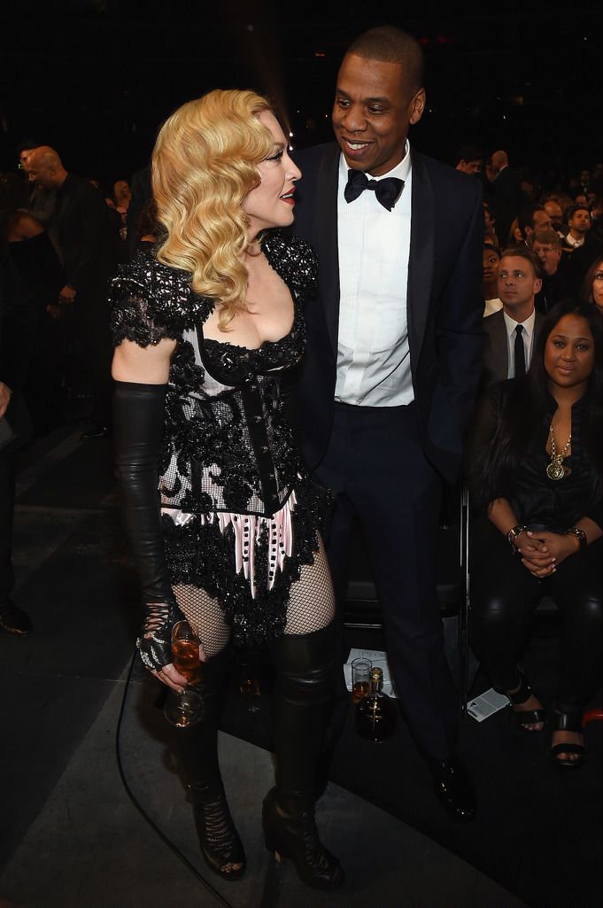 Madonna and Jay Z attend The 57th Annual GRAMMY Awards at the STAPLES Center on February 8, 2015 in Los Angeles, California.  (Photo by Larry Busacca/Getty Images for NARAS)