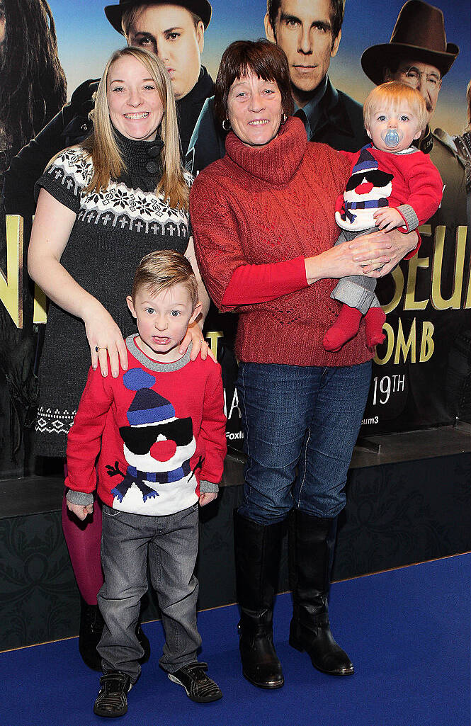 Karen Delaney, Josephine Delaney, Ethan Kelly and Ruben Kelly at The Irish Premiere screening of Night at the Museum -Secret of the Tomb at the Lighthouse Cinema ,Dublin.Pic:Brian McEvoy.