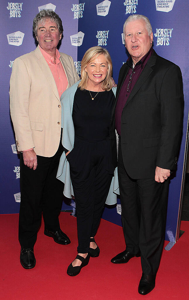 Tony Kenny,Jaon Kenny and Ronan Collins  at the opening night of Jersey Boys at the Bord Gais Energy Theatre,Dublin,.Picture:Brian McEvoy.