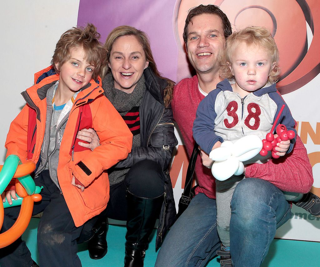 Debbie O Donnell with husband Johnny Carroll and children Max and Sam at the Irish Premiere screening of Home at  Odeon Cinema in Point Village ,Dublin.Picture:Brian McEvoy.
