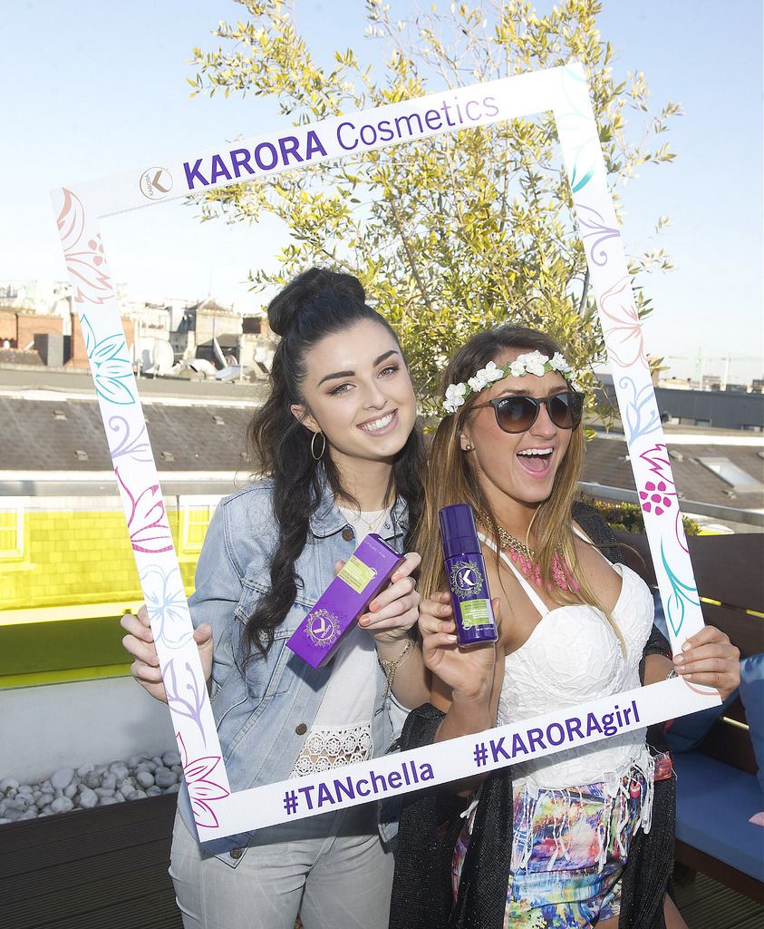 Issey Conway and Karen Brown pictured at faux-glow expert  KARORA's #TANchella rooftop party at the Morgan hotel. KARORA's new Ultra Dark Mousse was unveiled on the night, a tan with true staying power that fades incredibly evenly, perfect for the summerâ€™s festival season. Pic Patrick O'Leary
