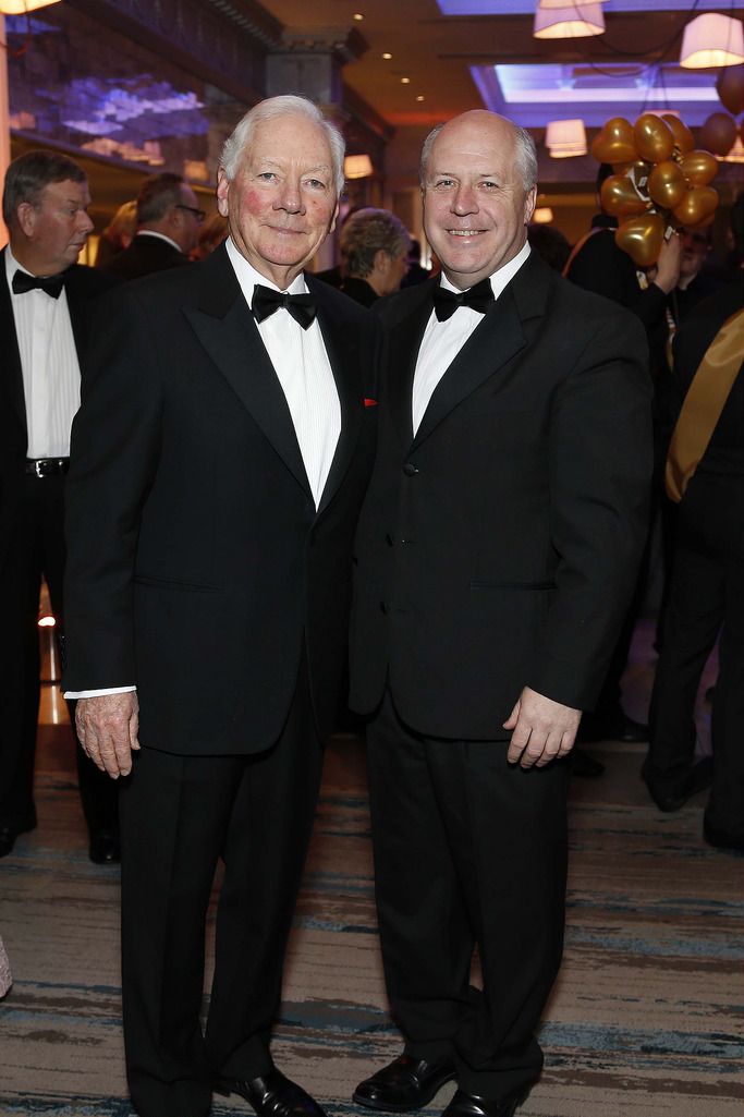 Gay Byrne and Joe Quinsey , pictured at the CMRF Crumlin Gold Ball at the Doubletree by Hilton Hotel on Saturday March 14th.CMRF Crumlin, the principal fundraising body for Our Ladyâ€™s Childrenâ€™s Hospital, Crumlin and the National Childrenâ€™s Research Centre, celebrated its 50th anniversary with The Gold Ball to acknowledge 50 years of fundraising for childrenâ€™s health in Ireland. Pic. Robbie Reynolds