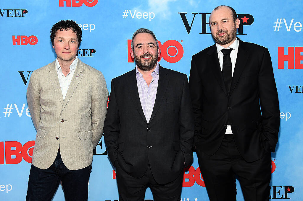 NEW YORK, NY - APRIL 06: (L-R) Producers Chris Addison, Simon Blackwell, and Tony Roche attend the "VEEP" Season 4 New York Screening at the SVA Theater on April 6, 2015 in New York City.  (Photo by Jamie McCarthy/Getty Images)