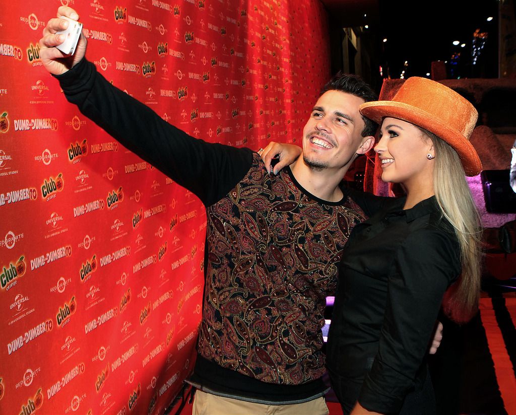 Home and Away actor  Andrew Morley gets into the picture with Sinead Lawess  at The Irish Premiere screening of Dumb and Dumber To at The Savoy Cinema Dublin.Pic:Brian McEvoy.