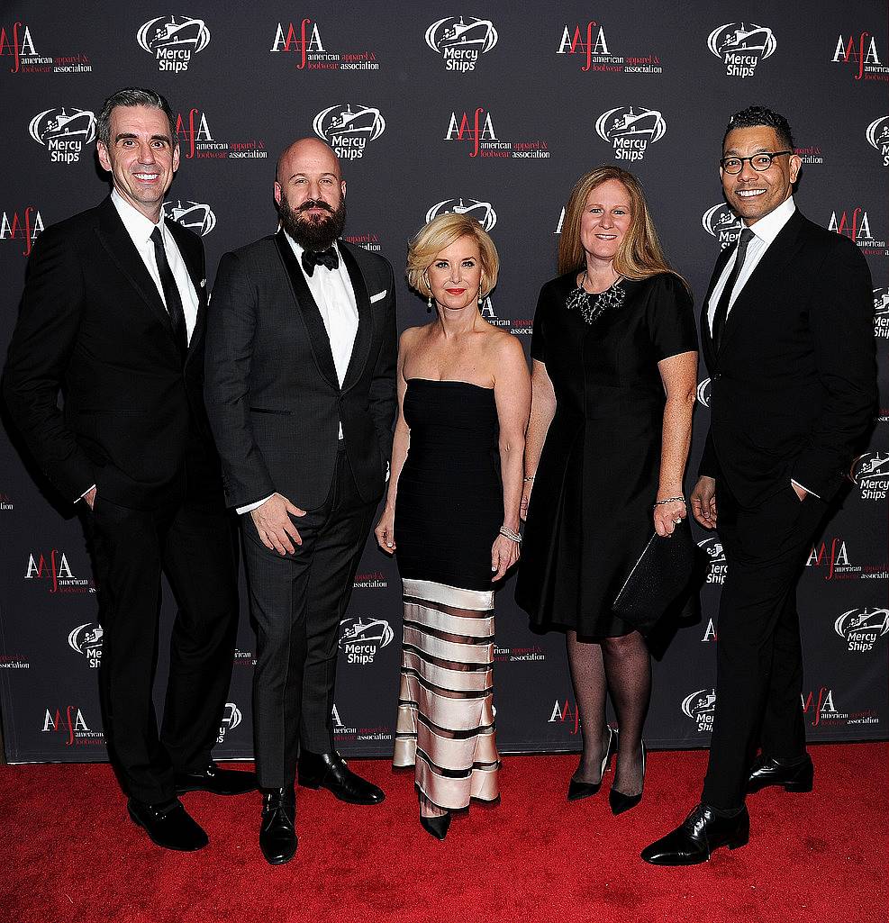 NEW YORK, NY - APRIL 27:  (L-R) Mark Derbyshire, Steven Cook, AAFA President & CEO Juanita D. Duggan, Erin Cerrato and Terence Bogan attend the 2015 AAFA American Image Awards on April 27, 2015 in New York City.  (Photo by Andrew Toth/Getty Images for American Image Awards)