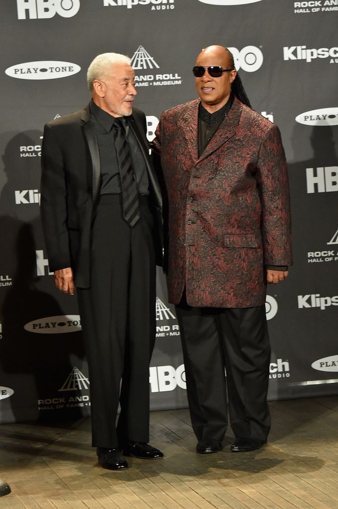 CLEVELAND, OH - APRIL 18:  Inductee Bill Withers (L) and Stevie Wonder attend the 30th Annual Rock And Roll Hall Of Fame Induction Ceremony at Public Hall on April 18, 2015 in Cleveland, Ohio.  (Photo by Michael Loccisano/Getty Images)