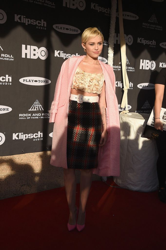 CLEVELAND, OH - APRIL 18:  Miley Cyrus attends the 30th Annual Rock And Roll Hall Of Fame Induction Ceremony at Public Hall on April 18, 2015 in Cleveland, Ohio.  (Photo by Michael Loccisano/Getty Images)