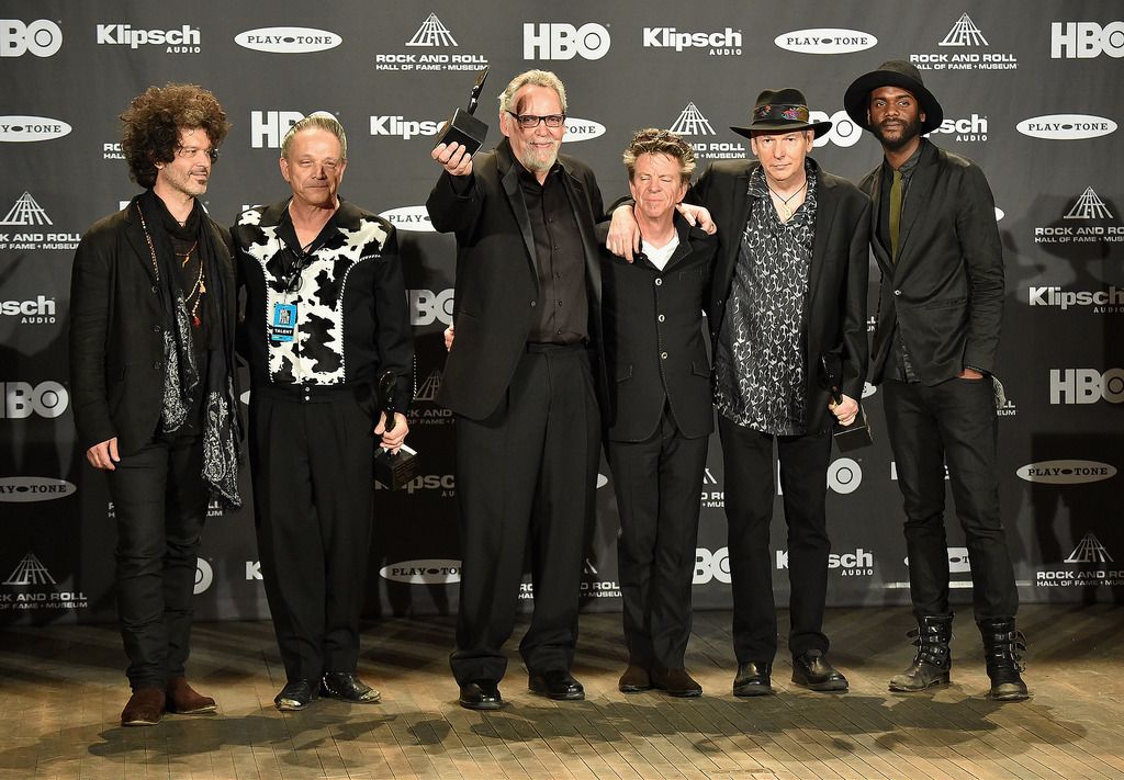 CLEVELAND, OH - APRIL 18:  (L-R) Doyle Bramhall II, Jimmie Vaughan, Reese Wynans, Chris Layton, Tommy Shannon and Gary Clark Jr. attend the 30th Annual Rock And Roll Hall Of Fame Induction Ceremony at Public Hall on April 18, 2015 in Cleveland, Ohio.  (Photo by Michael Loccisano/Getty Images)