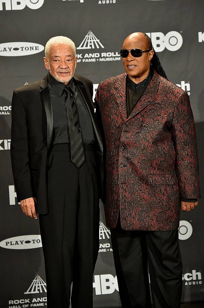 CLEVELAND, OH - APRIL 18:  Inductee Bill Withers (L) and Stevie Wonder attend the 30th Annual Rock And Roll Hall Of Fame Induction Ceremony at Public Hall on April 18, 2015 in Cleveland, Ohio.  (Photo by Michael Loccisano/Getty Images)