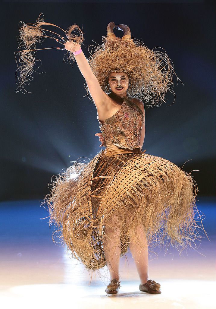Aurica Syrbu from Loreto Balbriggan. wears  a dress entitled Queen of the Forest  created from palm and deciduous leaves which are woven, ripped, torn, stripped and lacquered  at the final of The Bank of Ireland Junk Kouture Competition in association with Repak at The 3 Arena,Dublin on Friday night..Picture:Brian McEvoy.