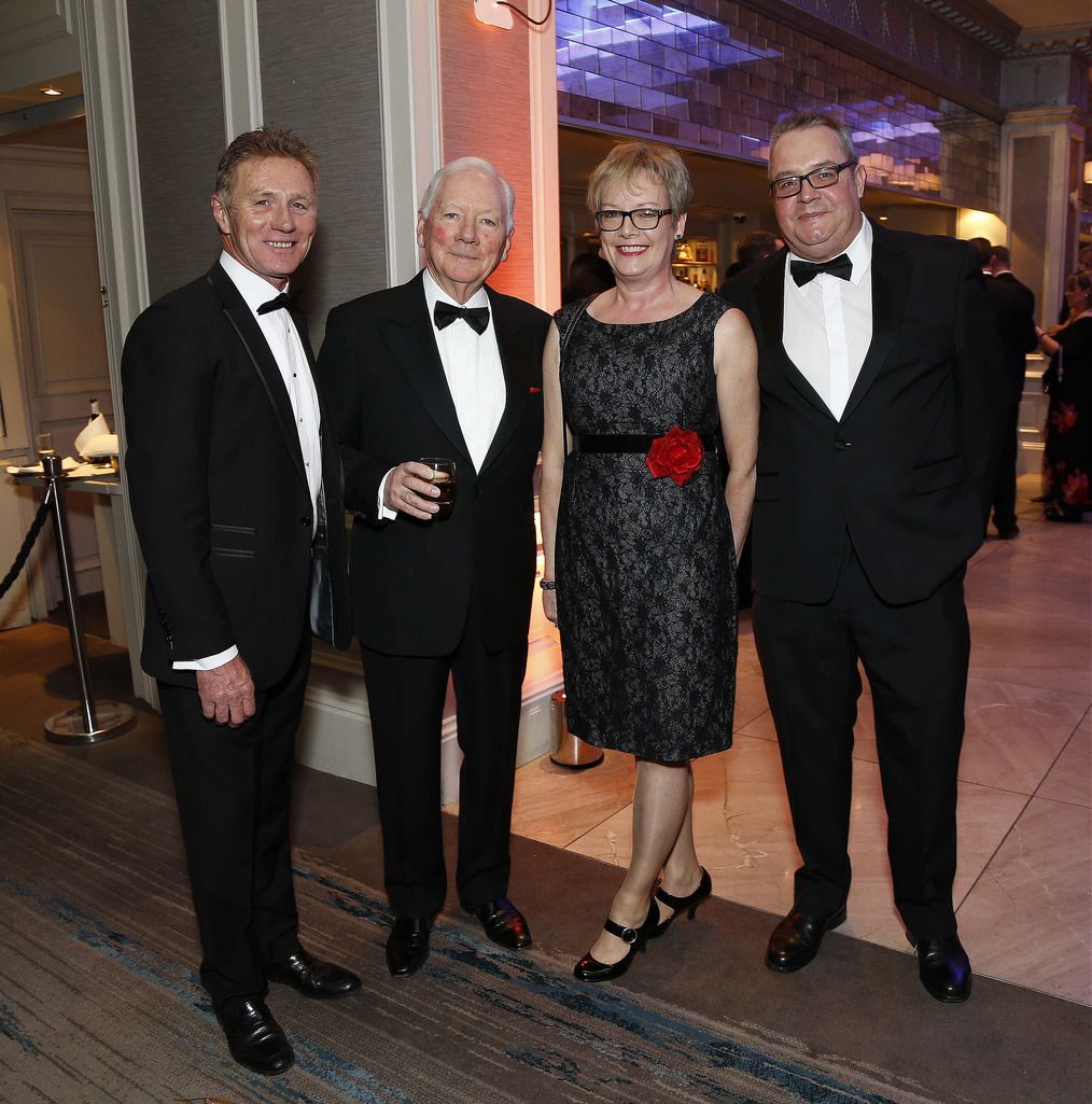 Eamonn Coghlan, Gay Byrne, Johanna Walsh and Derek Walsh, pictured at the CMRF Crumlin Gold Ball at the Doubletree by Hilton Hotel on Saturday March 14th.CMRF Crumlin, the principal fundraising body for Our Ladyâ€™s Childrenâ€™s Hospital, Crumlin and the National Childrenâ€™s Research Centre, celebrated its 50th anniversary with The Gold Ball to acknowledge 50 years of fundraising for childrenâ€™s health in Ireland. Pic. Robbie Reynolds