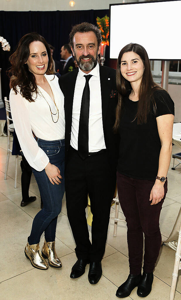 Aoibheann McCaul, Yann Guezennec and Liana O'Cleirigh at the launch of the Belmond Grand Hibernian Irish-based train at the National Gallery-photo Kieran Harnett