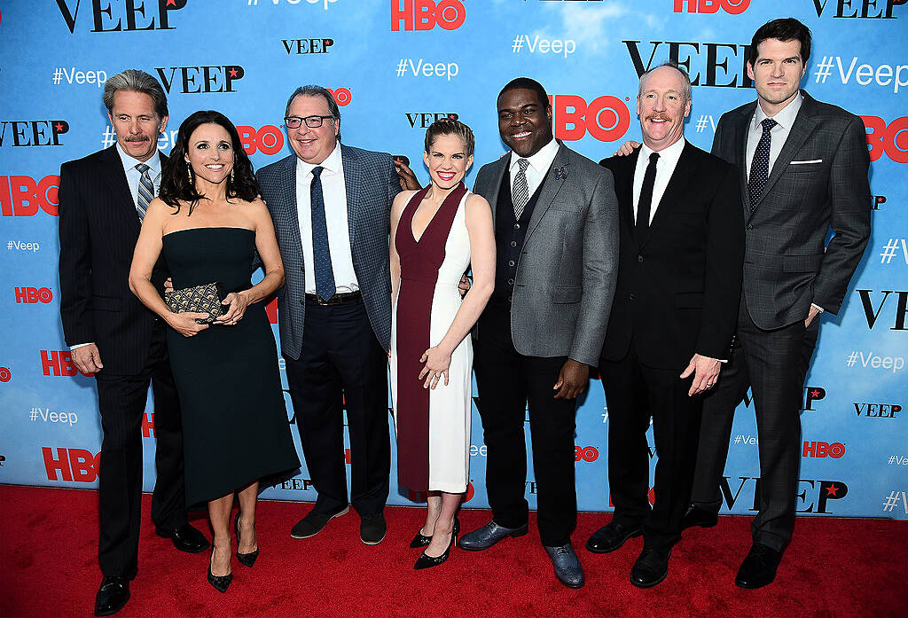 NEW YORK, NY - APRIL 06:  (L-R) Gary Cole, Julia Louis-Dreyfus, Kevin Dunn, Anna Chlumsky, Sam Richardson, Matt Walsh, and Timothy Simons attend the "VEEP" Season 4 New York Screening at the SVA Theater on April 6, 2015 in New York City.  (Photo by Jamie McCarthy/Getty Images)