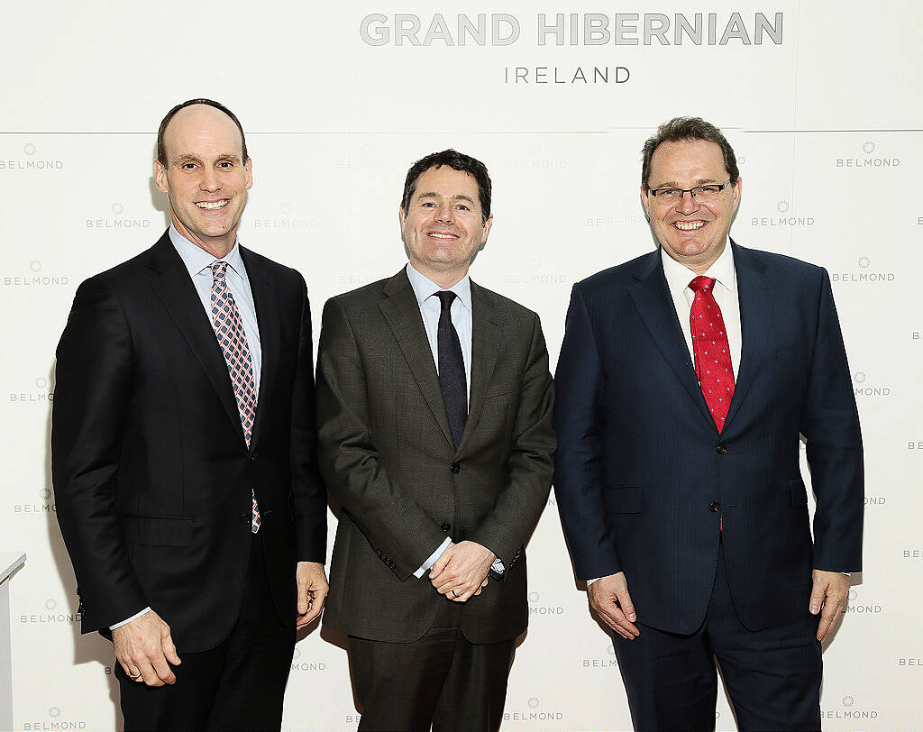 John Scott, Minister for Transport, Tourism & Sport Paschal Donohue and Gary Franklin at the launch of the Belmond Grand Hibernian Irish-based train at the National Gallery-photo Kieran Harnett