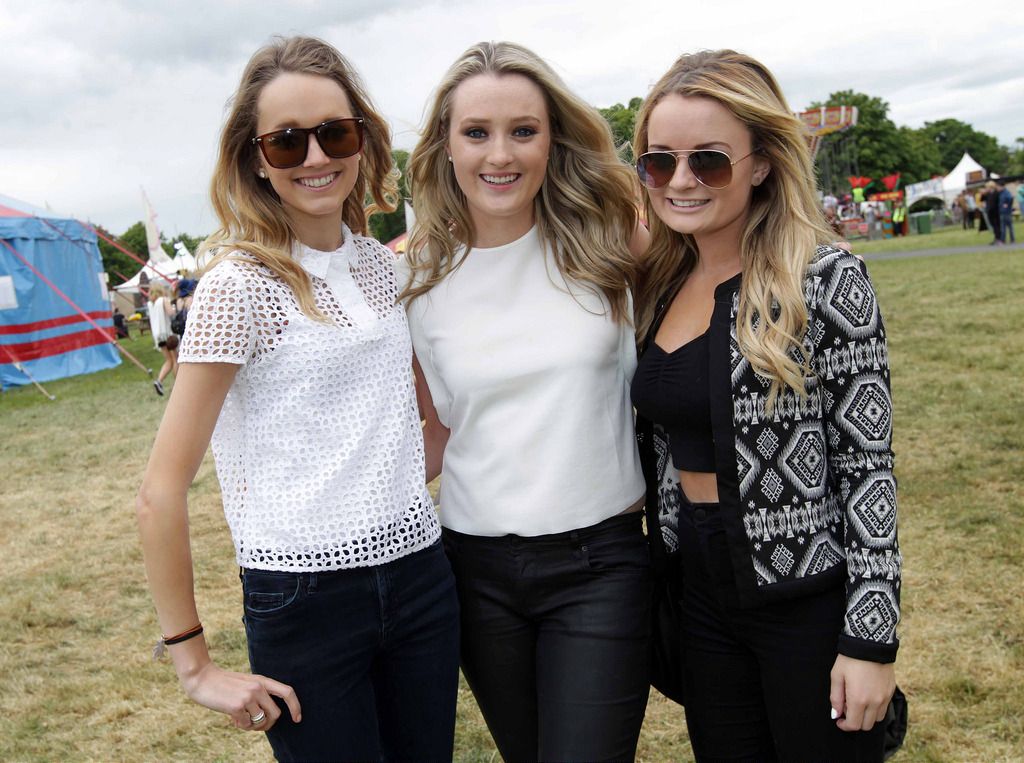 Pictured are, from left, Holly Prendergast, Ailbhe Crotty and Ciara Lyons at the first music festival of the season, Bulmers Forbidden Fruit with headliners including Fatboy Slim, Groove Armada and the Wu Tang Clan at the Royal  Hospital Kilmainham. Photo: Mark Stedman/Photocall Ireland