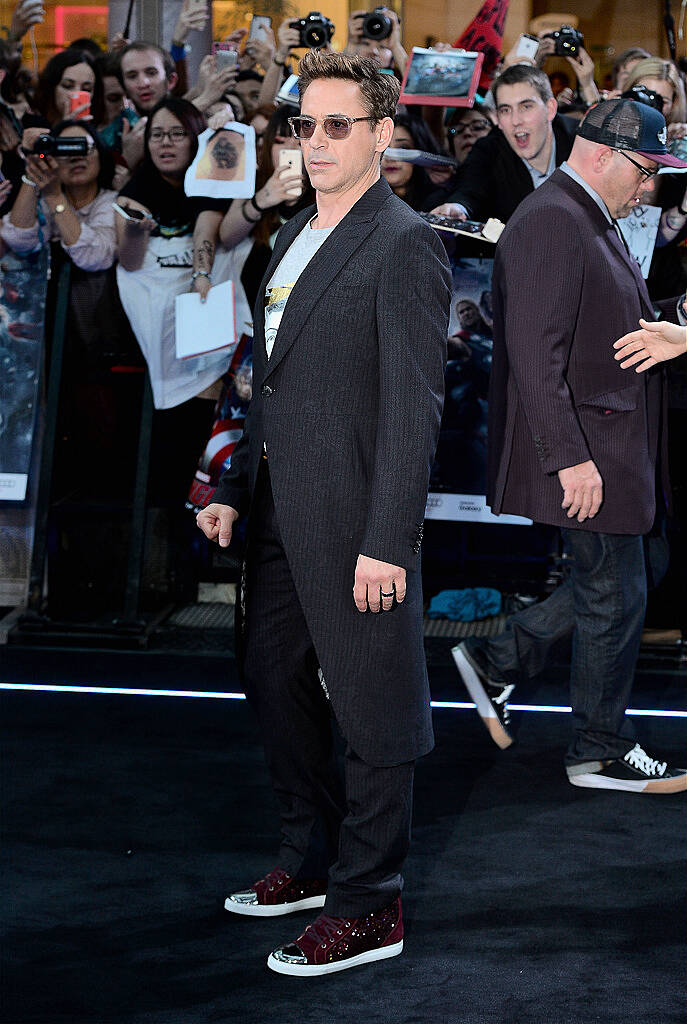 LONDON, ENGLAND - APRIL 21:  Robert Downey Jr attends "The Avengers: Age Of Ultron" European premiere at Westfield London on April 21, 2015 in London, England.  (Photo by Anthony Harvey/Getty Images)