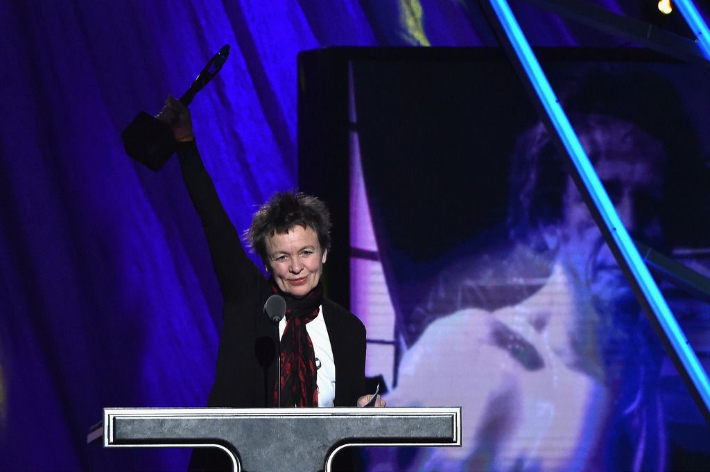 CLEVELAND, OH - APRIL 18:  Laurie Anderson speaks onstage on behalf of inductee Lou Reed during the 30th Annual Rock And Roll Hall Of Fame Induction Ceremony at Public Hall on April 18, 2015 in Cleveland, Ohio.  (Photo by Mike Coppola/Getty Images)