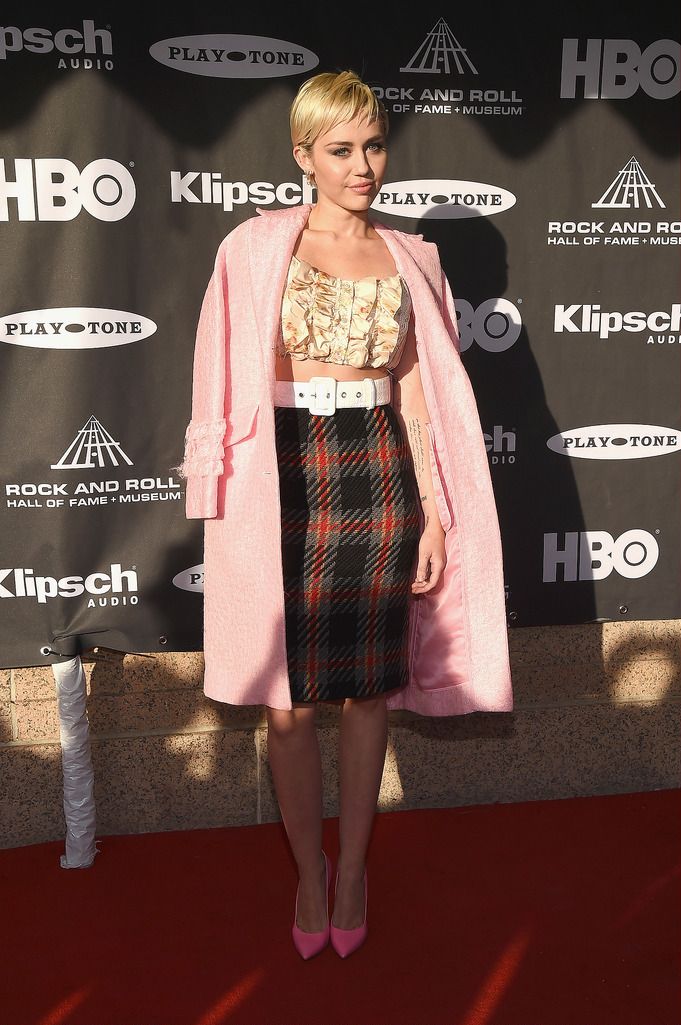 CLEVELAND, OH - APRIL 18:  Miley Cyrus attends the 30th Annual Rock And Roll Hall Of Fame Induction Ceremony at Public Hall on April 18, 2015 in Cleveland, Ohio.  (Photo by Michael Loccisano/Getty Images)