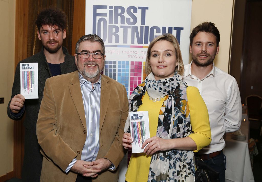 Pictured at the The Clarence Hotel Wellington Quay, Dublin at the launch of First Fortnight 2015 festival programme was VOICE of Ireland presenter Eoghan McDermott, Sponsor ESB James Foley, Sorcha Lowry and First Fortnight co founder David Keegan. 

Picture Conor McCabe Photography.