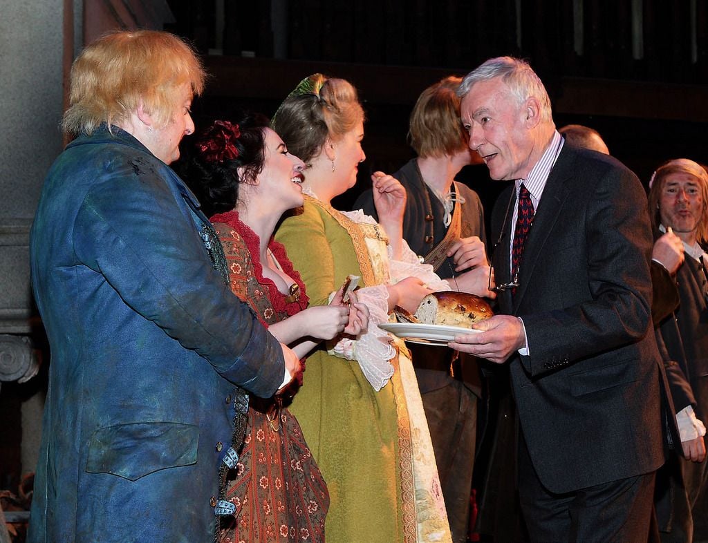 Bryan McMahon-Chairman of the Abbey Theatre (Right)  joined a host of Ireland most well known actors at the Abbey Theatre's 110th birthday celebrations over the weekend

Pic :Brian McEvoy