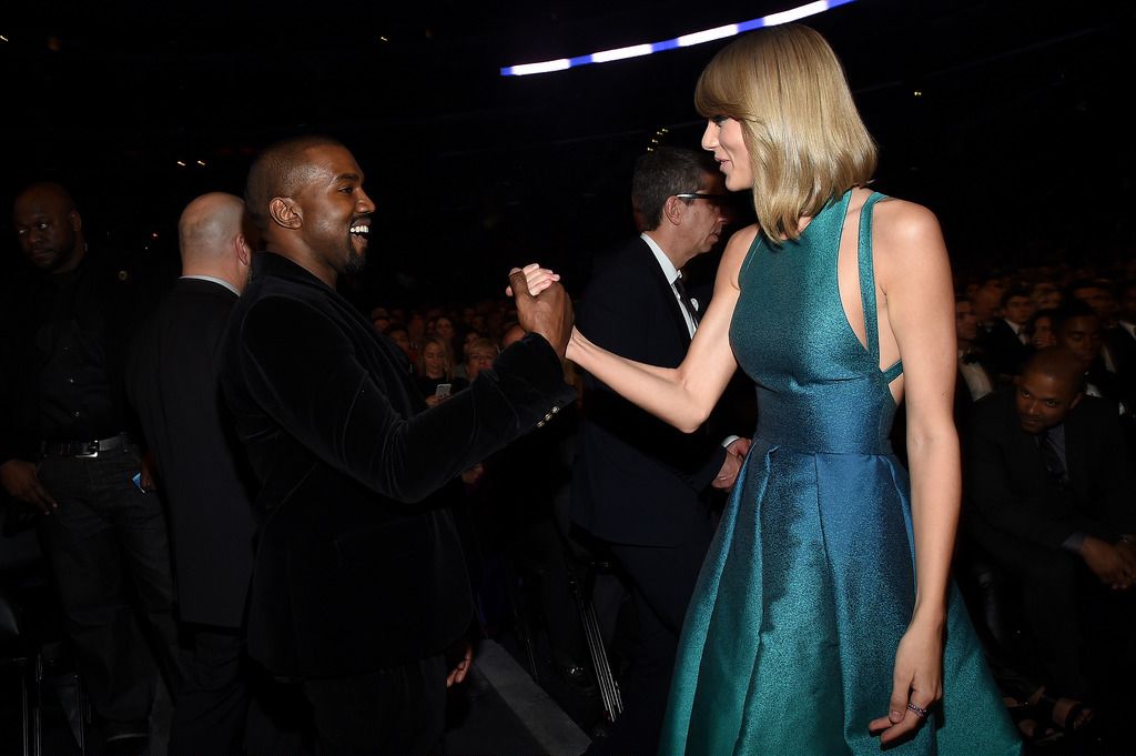 Recording Artists Kanye West and Taylor Swift attend The 57th Annual GRAMMY Awards at the STAPLES Center on February 8, 2015 in Los Angeles, California.  (Photo by Larry Busacca/Getty Images for NARAS)
