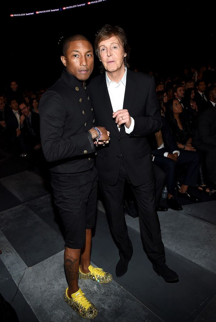 Recording Artists Pharrell Williams and Paul McCartney attend The 57th Annual GRAMMY Awards at the STAPLES Center on February 8, 2015 in Los Angeles, California.  (Photo by Larry Busacca/Getty Images for NARAS)
