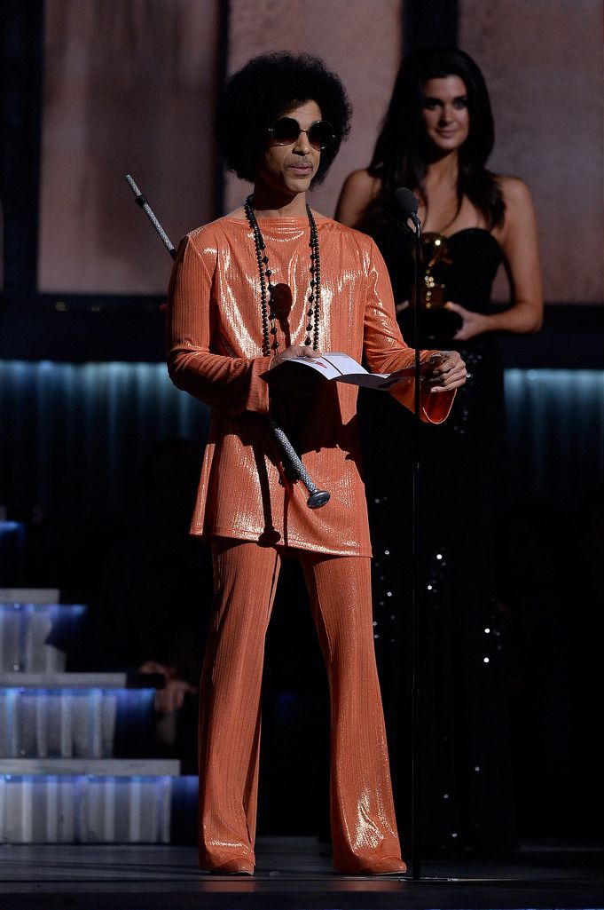  Recording artist Prince speaks onstage during The 57th Annual GRAMMY Awards at the at the STAPLES Center on February 8, 2015 in Los Angeles, California.  (Photo by Kevork Djansezian/Getty Images)