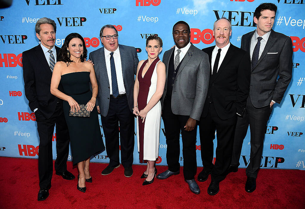 NEW YORK, NY - APRIL 06:  (L-R) Gary Cole, Julia Louis-Dreyfus, Kevin Dunn, Anna Chlumsky, Sam Richardson, Matt Walsh, and Timothy Simons attend the "VEEP" Season 4 New York Screening at the SVA Theater on April 6, 2015 in New York City.  (Photo by Jamie McCarthy/Getty Images)