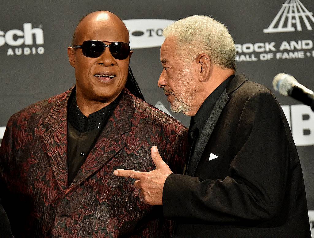 CLEVELAND, OH - APRIL 18:  Inductee Bill Withers (L) and Stevie Wonder attend the 30th Annual Rock And Roll Hall Of Fame Induction Ceremony at Public Hall on April 18, 2015 in Cleveland, Ohio.  (Photo by Michael Loccisano/Getty Images)