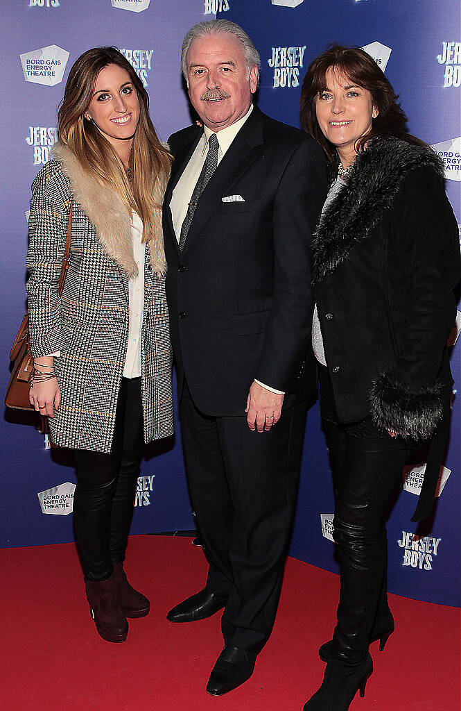 Marty Whelan with daughter Jessica and wife Maria   at the opening night of Jersey Boys at the Bord Gais Energy Theatre,Dublin,.Picture:Brian McEvoy.