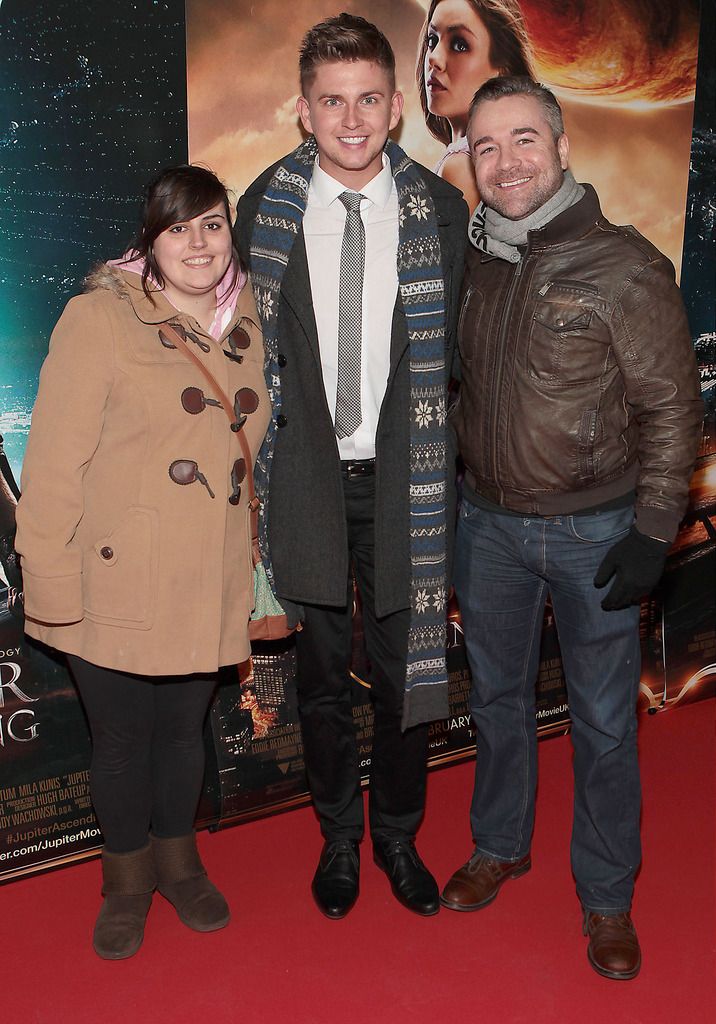 Niamh Keating,Glen Fitzpatrick and Albert Williams at the Irish premiere screening of Jupiter Ascending at the Odeon Cinema in Point Village,Dublin..Picture:Brian McEvoy.