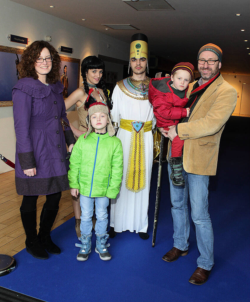 Naoimh Ferguson, Vida Ferguson, Elliott Ferguson and Sean Ferguson are pictured here with characters at The Irish Premiere screening of Night at the Museum -Secret of the Tomb at the Lighthouse Cinema ,Dublin.Pic:Brian McEvoy.