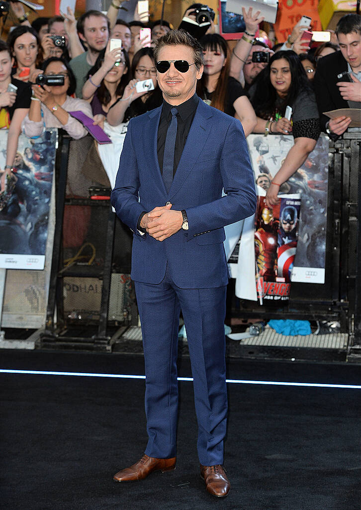 LONDON, ENGLAND - APRIL 21:  Jeremy Renner attends "The Avengers: Age Of Ultron" European premiere at Westfield London on April 21, 2015 in London, England.  (Photo by Anthony Harvey/Getty Images)