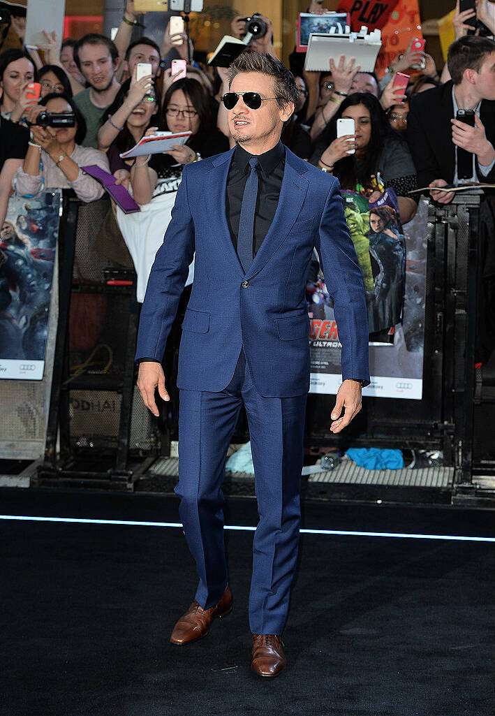 LONDON, ENGLAND - APRIL 21:  Jeremy Renner attends "The Avengers: Age Of Ultron" European premiere at Westfield London on April 21, 2015 in London, England.  (Photo by Anthony Harvey/Getty Images)