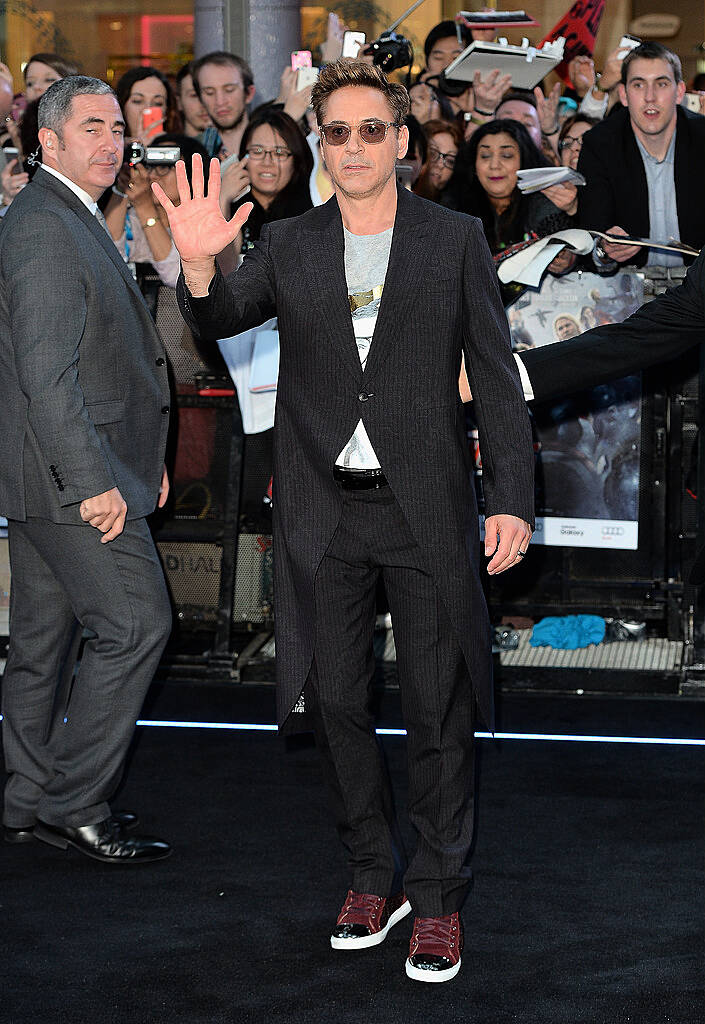 LONDON, ENGLAND - APRIL 21:  Robert Downey Jr attends "The Avengers: Age Of Ultron" European premiere at Westfield London on April 21, 2015 in London, England.  (Photo by Anthony Harvey/Getty Images)